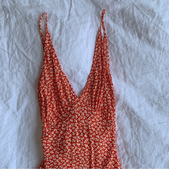 Doen Sonia Crepe Viscose V Neck A Line Midi Slip Dress Orange Hillside Bloom - Picture 8 of 12